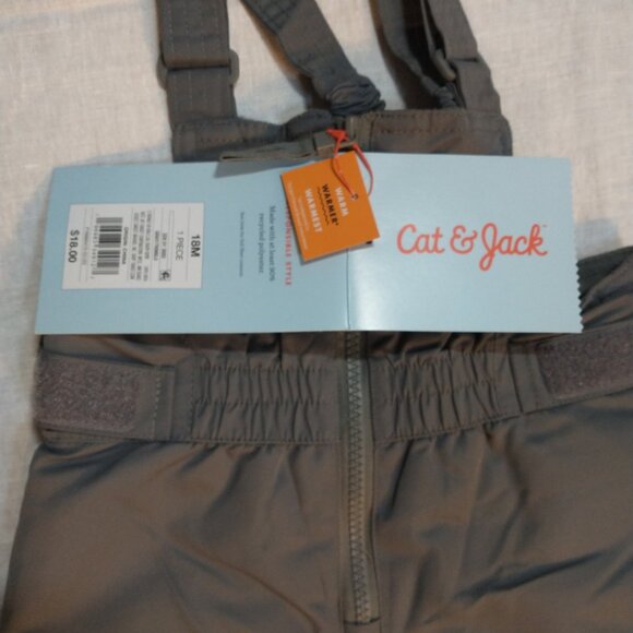 CAT & JACK Baby Toddler Snow Bibs Ski Pants Size 18M, Gray Insulated Adjustable - Picture 8 of 11